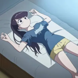 😶 Komi Shouko Komi Can't Communicate 애니메이션, 코미 양은 커뮤증입니다, 코미 쇼코, 누워있는, 침대, 편안한 telegram sticker