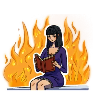 🙂 Nico Robin One Piece Anime, Feuer, Charakter, Mädchen, Lesen, Nico Robin telegram sticker