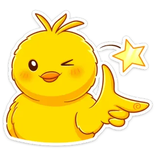😉 kurczak, ptak, gwiazda, słodki, żółty, kreskówka, emotikon, zwierzę telegram sticker