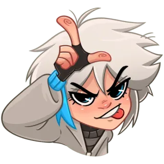 😜 cartoon, character, stick out tongue, gesture, white hair, blue eyes, funny telegram sticker