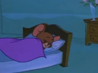 🖤 Jerry Tom and Jerry Dessin animé, Souris, Dormir, Lit, Couverture, Nuit whatsapp sticker