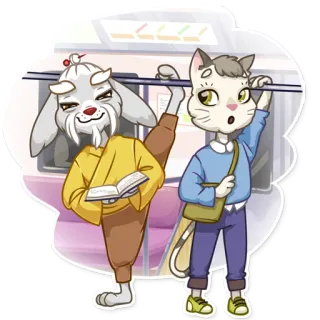 📘 animal, gato, coelho, lendo, trem, fofo, desenho animado telegram sticker