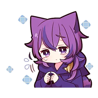 😔 Anime, Sticker, Mignon, Kawaii, Oreilles de chat, Cheveux violets telegram sticker
