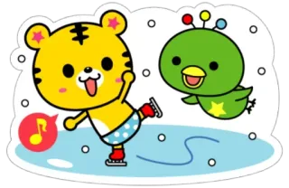 ⛸ cartone animato, tigre, uccello, pattinaggio su ghiaccio, carino, adesivo telegram sticker