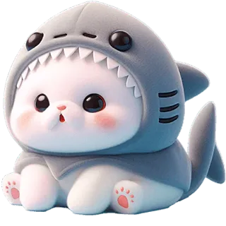 😯 gato, gatito, tiburón, animal, lindo, dibujo animado, mascota, cosplay whatsapp sticker
