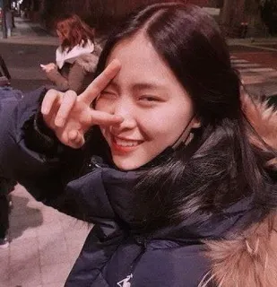 🖤 女性, ピースサイン, 笑顔, アジア人, 若者, 幸せ, アウトドア whatsapp sticker
