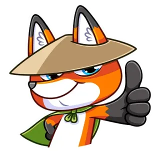 👍 zorro, dibujo animado, animal, sombrero, pulgar arriba, capa whatsapp sticker