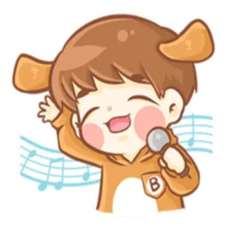 🎤 Desenho animado, Fofo, Kawaii, Menino, Cantando, Microfone, Música, Feliz telegram sticker