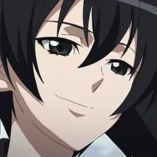 😏 Anime, Czarne włosy, Zadowolona, Kobieta, Postać telegram sticker