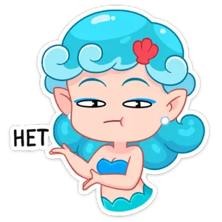 🙅‍♂️ НЕТ putri duyung, kartun, karakter, makhluk laut, lucu, rambut biru, perempuan telegram sticker