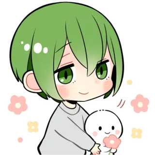 🙂 动漫, Q版, 可爱, 绿发, 卡哇伊, 花 telegram sticker
