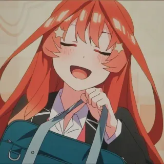 🌿 Itsuki Nakano The Quintessential Quintuplets anime, menina, sorrindo, feliz, cabelo ruivo whatsapp sticker
