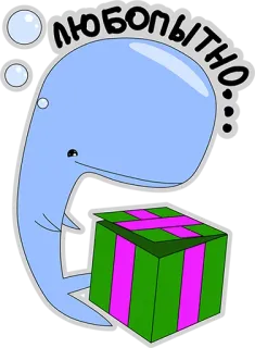 😏 любопытно wieloryb, prezent, ciekawy, zwierzę, kreskówka, prezent telegram sticker