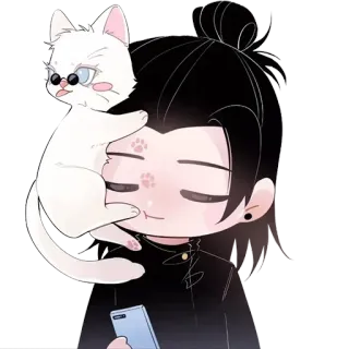 😁 кот, человек, мультфильм, стикер, милый, очки, чиби telegram sticker