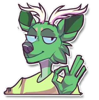 👌 Фурри, Мультфильм, Животное, Зеленый, Олень, Окей, Антро telegram sticker