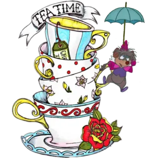 🐭 Gus Cinderella TEA TIME 茶杯, 下午茶, 迪士尼, 灰姑娘, 格斯, 老鼠 whatsapp sticker