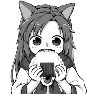 🍙 Anime, Meisje, Neko, Kattenoren, Onigiri, Eten telegram sticker