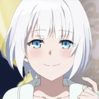 🍁 anime, menina, cabelo branco, olhos azuis, sorriso telegram sticker