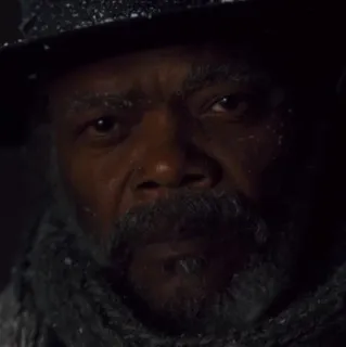 🎗 Marquis Warren The Hateful Eight film, samuel l. jackson, poważny, śnieg, kapelusz, portret telegram sticker