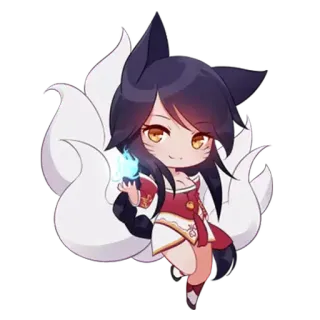😊 Ahri League of Legends gra, postać, lis, magia, dziewięć ogonów, chibi, lol telegram sticker
