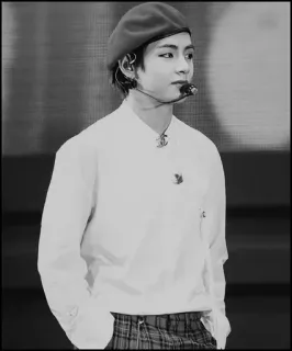 👽 man, beret, white shirt, monochrome, k-pop, singer telegram sticker
