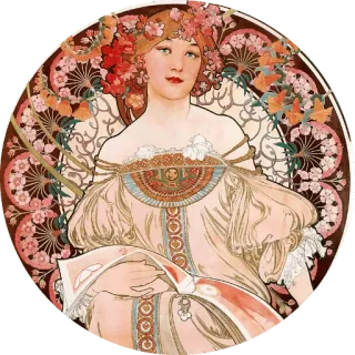 🌺 Jugendstil, Gemälde, Frau, Blumenmuster, Illustration telegram sticker