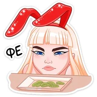 🤢 ФЕ orelhas de coelho, cabelo loiro, menina, desenho animado, comida whatsapp sticker