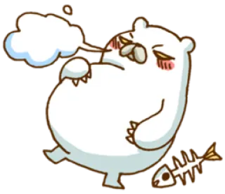 😊 beruang, beruang kutub, binatang, kartun, kelelahan, tulang ikan, imut, stiker telegram sticker