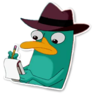 ✍ Perry the Platypus Phineas and Ferb platypus, secret agent, cartoon, animal, hat whatsapp sticker