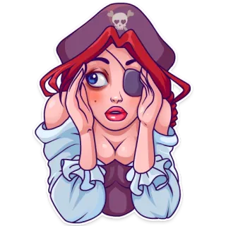👀 pirat, frau, cartoon, schädel, augenklappe, rote haare telegram sticker
