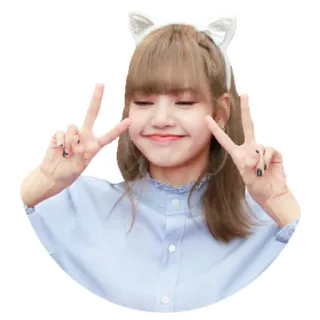 ✌ Lisa K팝, 가수, 평화 기호, 여자, 고양이 귀, 연예인 telegram sticker