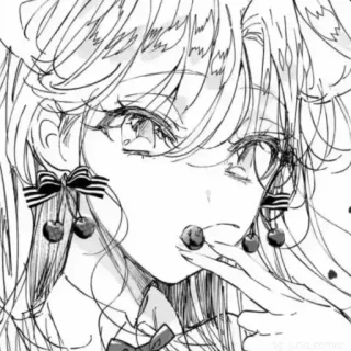 🥺 dziewczyna anime, szkic, wiśnia, słodki, ilustracja telegram sticker