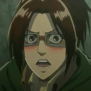 🦦 Hange Zoe Attack on Titan animé, dessin animé, effrayé, Hange Zoe, L'Attaque des Titans, lunettes telegram sticker