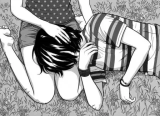 🔗 illustration, couple, lying, grass, black and white, relationship telegram sticker