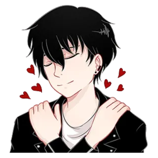 🥰 Anime, Chłopak, Emo, Serca, Miłość, Kurtka, Kreskówka whatsapp sticker