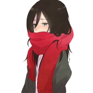😢 Mikasa Ackerman Attack on Titan Anime, Verdrietig, Meisje, Sjaal, Huilend telegram sticker