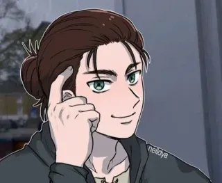 🎭 Eren Yeager Attack on Titan Eren Jaeger, Ataque a los Titanes, Anime, Personaje, Manga, Pensando, Decidido, Ilustración telegram sticker