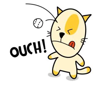 😢 OUCH! 고양이, 아야, 스티커, 만화, 공 telegram sticker