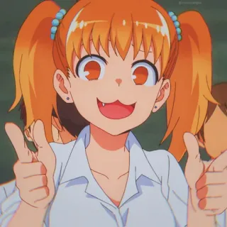 🎭 Anime, Cô gái, Ngón tay cái giơ lên, Nụ cười, Tóc cam, Phim hoạt hình telegram sticker