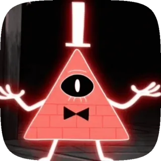 👁 Bill Cipher Gravity Falls triángulo, personaje de dibujos animados, un ojo, pajarita, sombrero whatsapp sticker