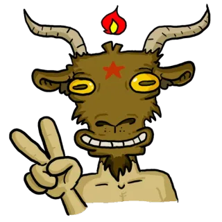 ✌ cabra, dibujo animado, diablo, estrella, símbolo de la paz telegram sticker