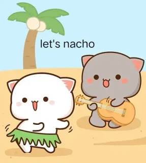 🎉 let's nacho cats, beach, cartoon, nacho, fun, dance, ukulele whatsapp sticker