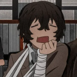 😐 Osamu Dazai Bungou Stray Dogs anime, bandages, brown hair, yawning, bored telegram sticker