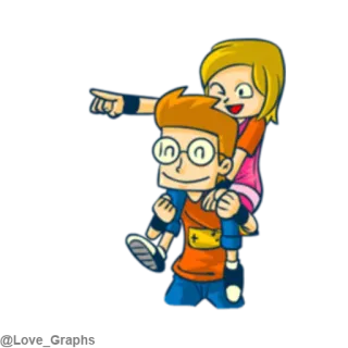 😉 cartoon, friends, ride, cheerful, happy, pointing telegram sticker