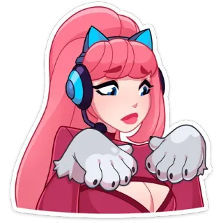 🐾 动漫女孩, 粉色头发, 猫耳, 耳机, 卡通, 可爱, 贴纸 whatsapp sticker