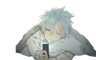 😴 Anime, Garçon, Sommeil, Téléphone, Couverture, Mignon telegram sticker