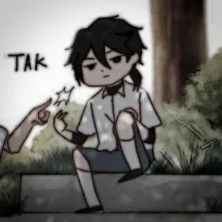 🐾 TAK Аниме, Стикер, Мультфильм, Мальчик, Сидит, Указывает whatsapp sticker