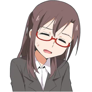 😣 Anime, Garota, Exausta, Cansada, Funcionária de escritório, Óculos telegram sticker