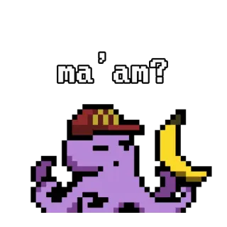 🫣 ma 'am? ปลาหมึก, กล้วย, พิกเซลอาร์ต, คำถาม, หมวก telegram sticker