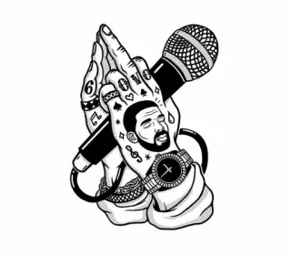 🎵 Drake Drake, Microphone, Tatouage, Musique, Mains jointes telegram sticker